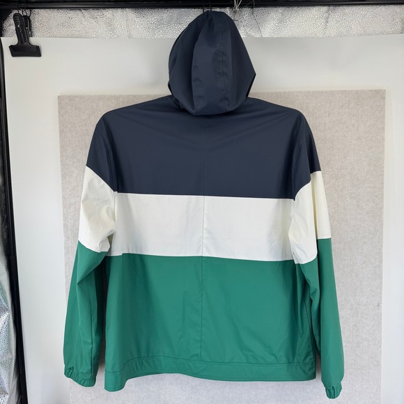Weatherproof Mens XXL Colorblock Rain Sailing Jacket Hooded White Blue Green - Picture 3 of 8